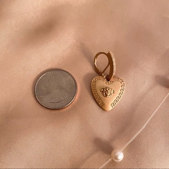 Roman Art Portrait Heart Huggie Earrings - Picture 6 of 8